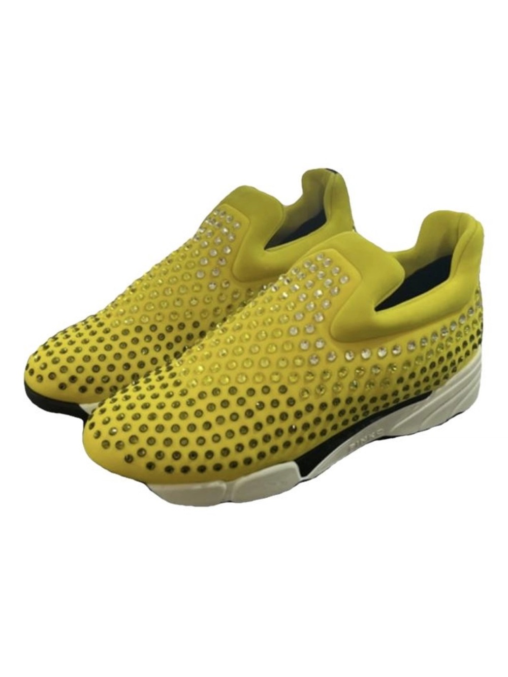 Pinko Vibrant Yellow Slip On Sneakers, embellished with all over crystals NWOT